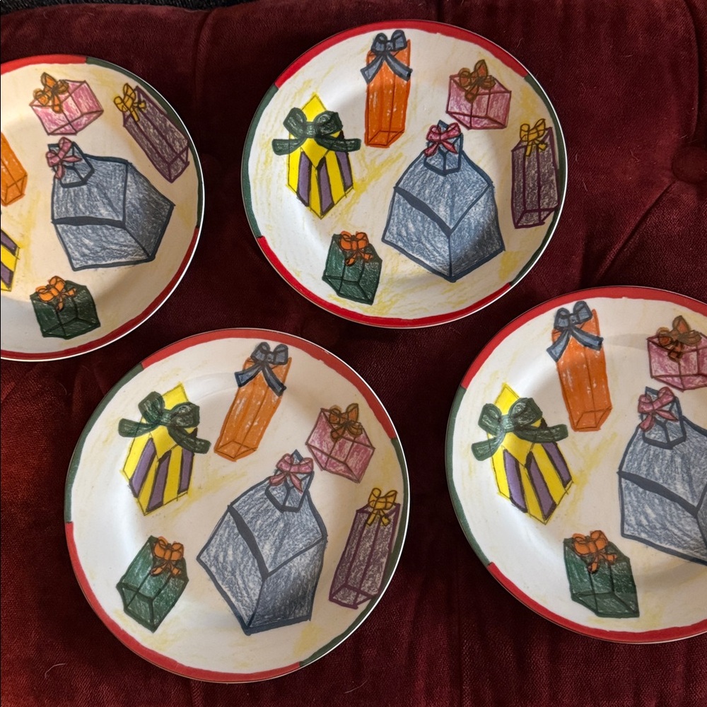 Colorful Hand Painted Gift Design 8" Plate Christmas Village Kids Collection (4)